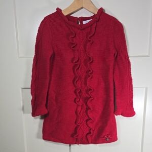 Tahari Red Knit Dress with Ruffle Accents